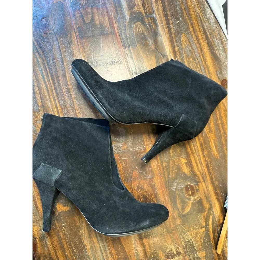 MICHAEL By Michael Kors Womens Black Suede V-Cut Stiletto Ankle Boots Size 10M